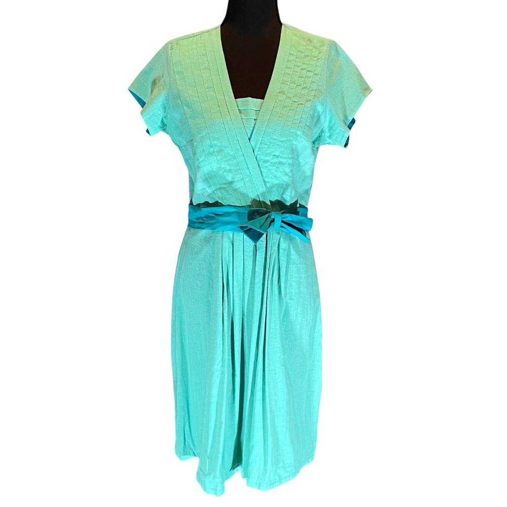 Shabby Apple Mint Green Cotton Pintuck Pleated Fit & Flare Midi Dress M Retro